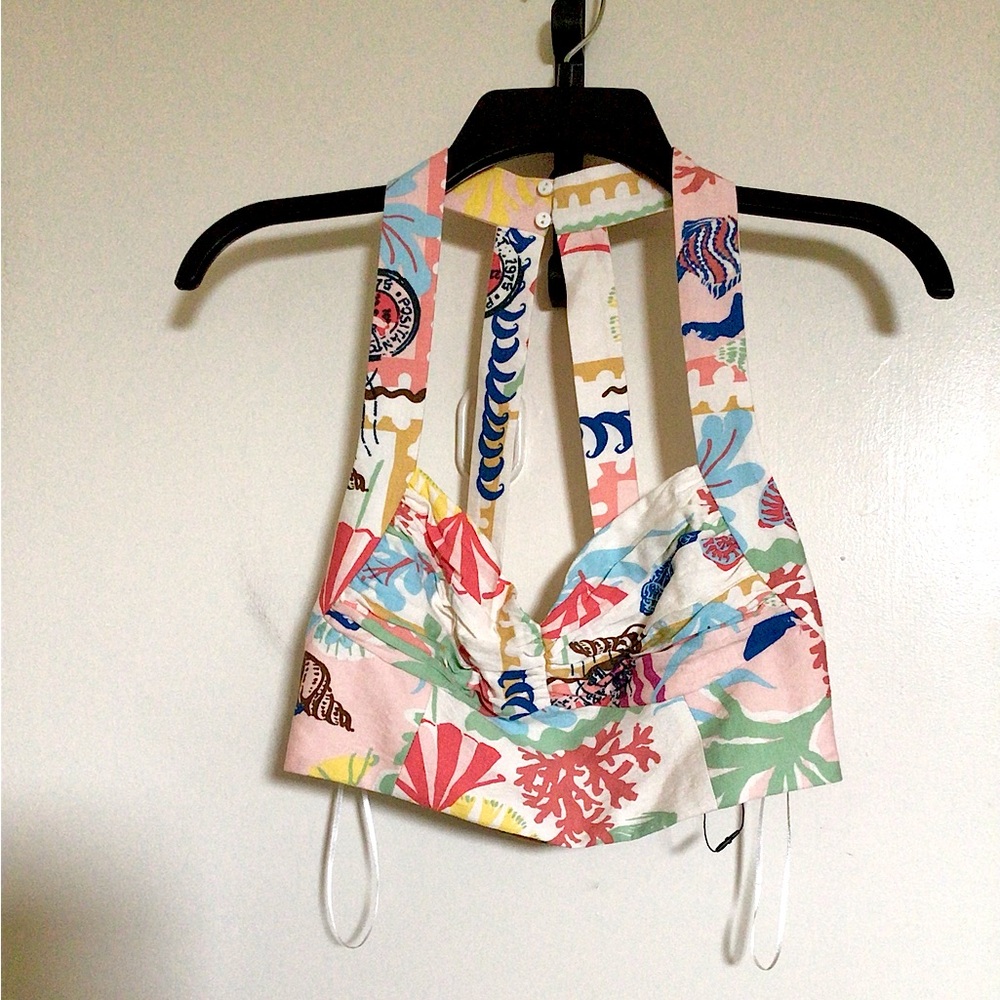 Zara Multi-Color Ruched Crop Top - Picture 5 of 7